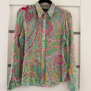 Vintage Ralph Lauren Paisley Pink and Green Print Blouse – Size 8